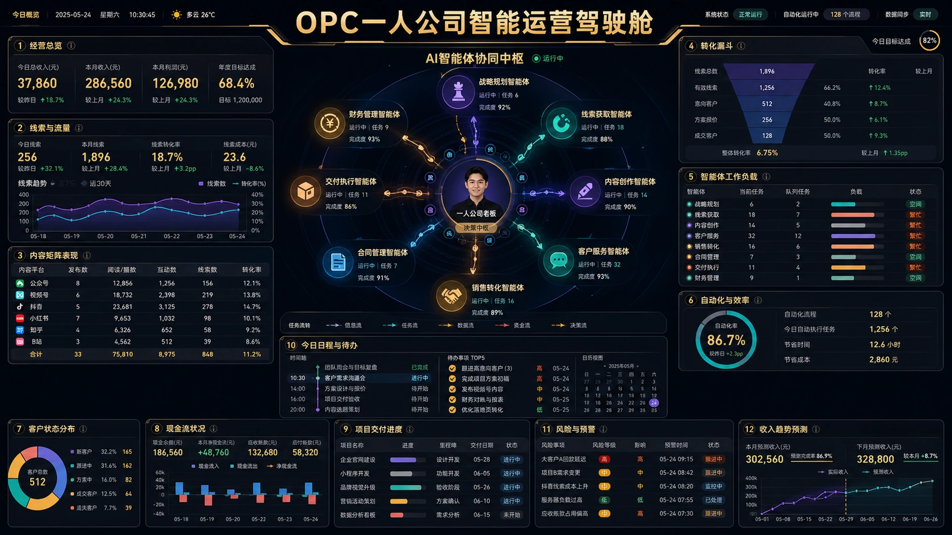 OPC 一人公司运营驾驶舱界面效果