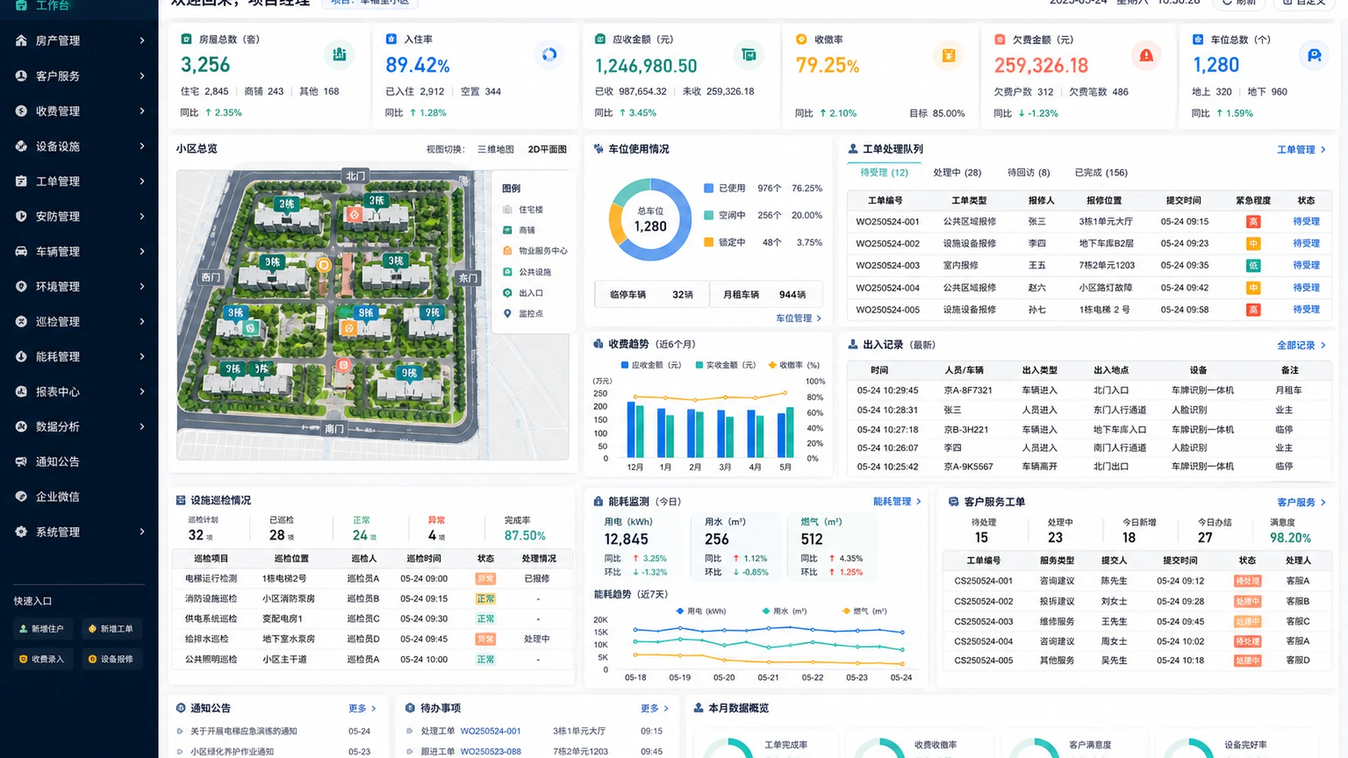 物业收费工单设备与业主服务管理平台